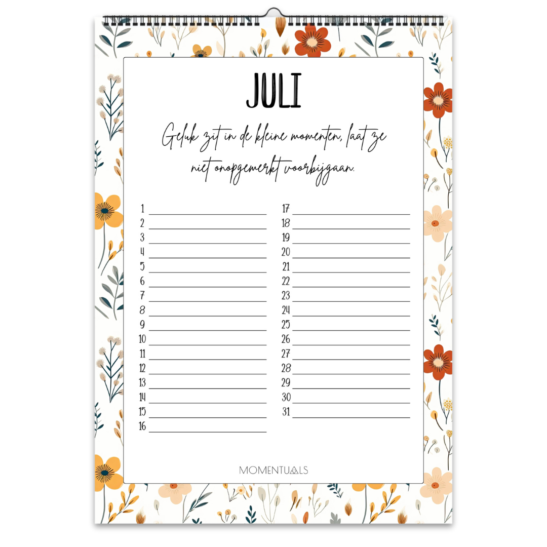 Verjaardagskalender wc zonder jaartal – ongedateerd en herbruikbaar met elegant Spring Floral design vol kleurrijke bloemen
