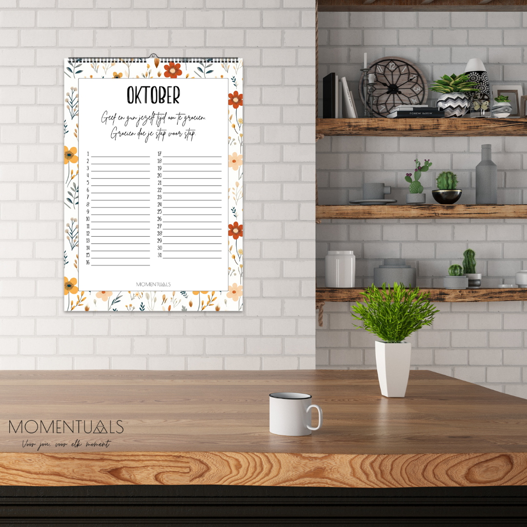 Verjaardagskalender wc zonder jaartal – ongedateerd en herbruikbaar met elegant Spring Floral design vol kleurrijke bloemen