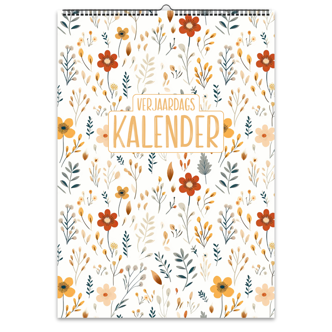 Verjaardagskalender wc zonder jaartal – ongedateerd en herbruikbaar met elegant Spring Floral design vol kleurrijke bloemen hema