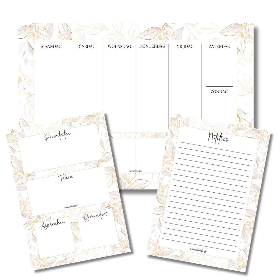 Stationery-planners-notitieblokken-dagplanner-collectie-goud-met-bloemen