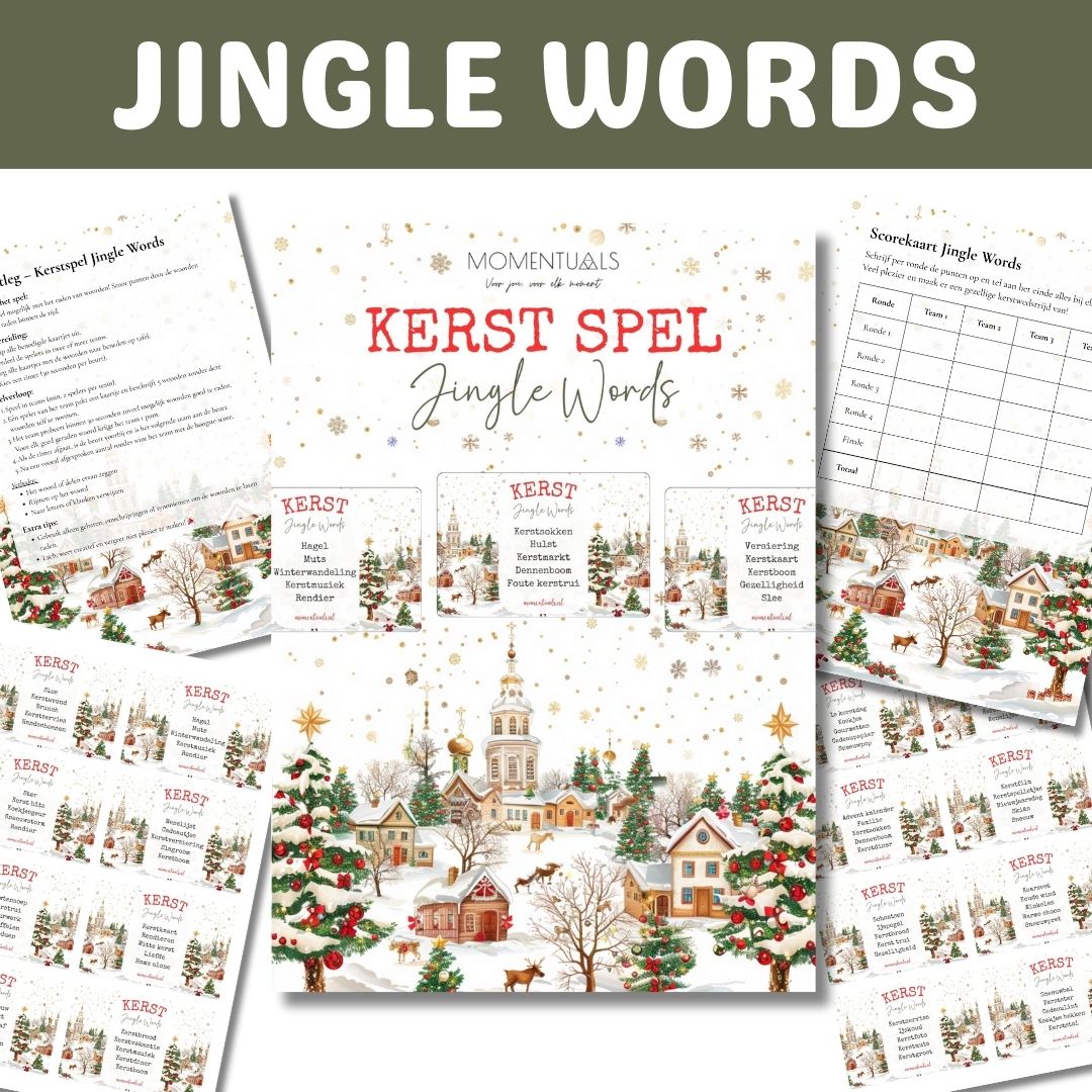 Kerst 30 seconds kaartjes – Jingle Words – printbare spelkaarten
