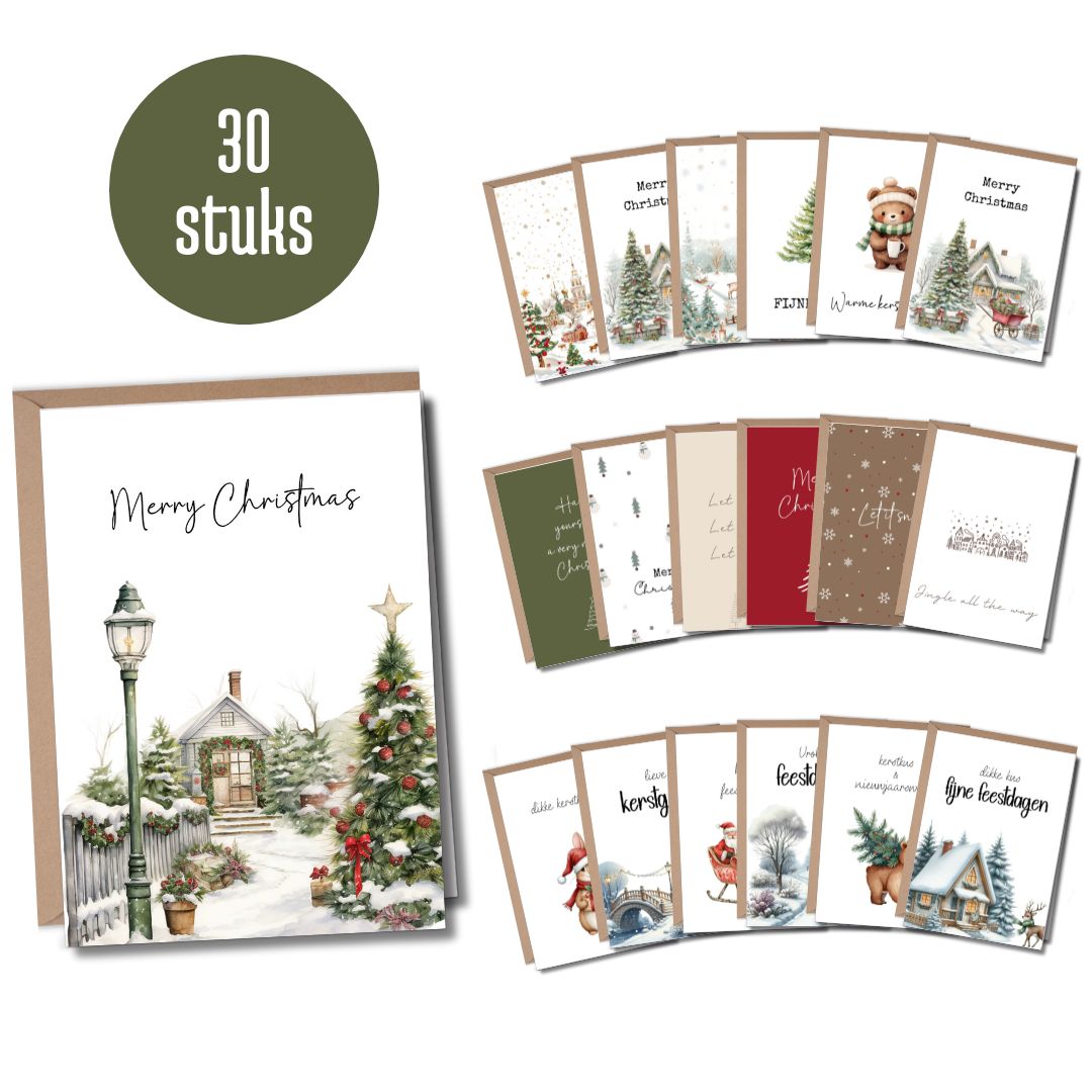 kerstkaarten bundel 30 stuks met enveloppen