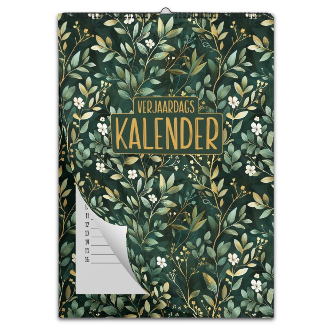 Verjaardagskalender zonder jaartal – ongedateerd en herbruikbaar met elegant Momentuals Midnight Garden design vol kleurrijke bloemen