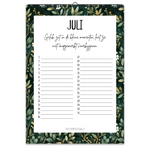 Verjaardagskalender zonder jaartal – ongedateerd en herbruikbaar met elegant Momentuals Midnight Garden design vol kleurrijke bloemen