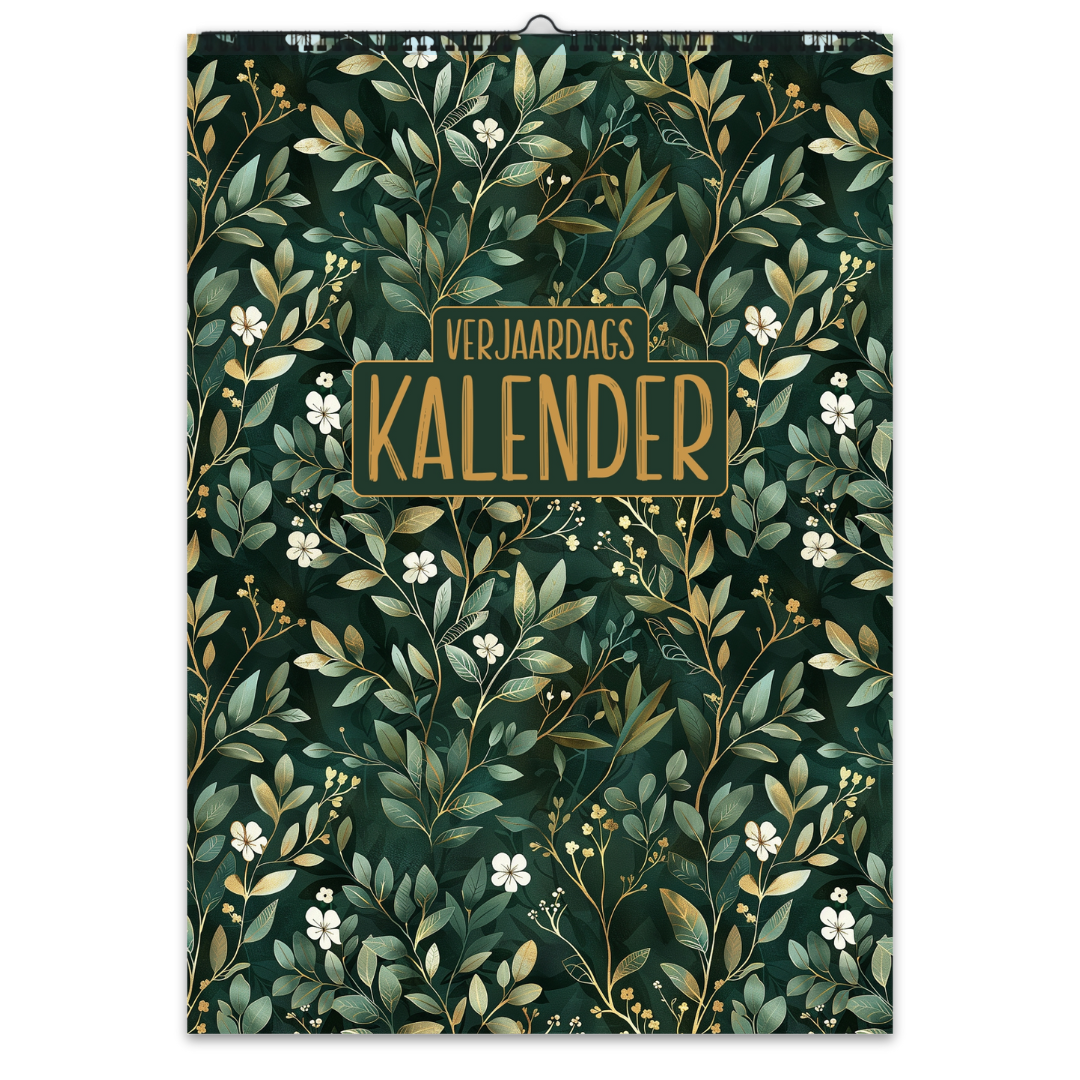 Verjaardagskalender zonder jaartal – ongedateerd en herbruikbaar met elegant Momentuals Midnight Garden design vol kleurrijke bloemen