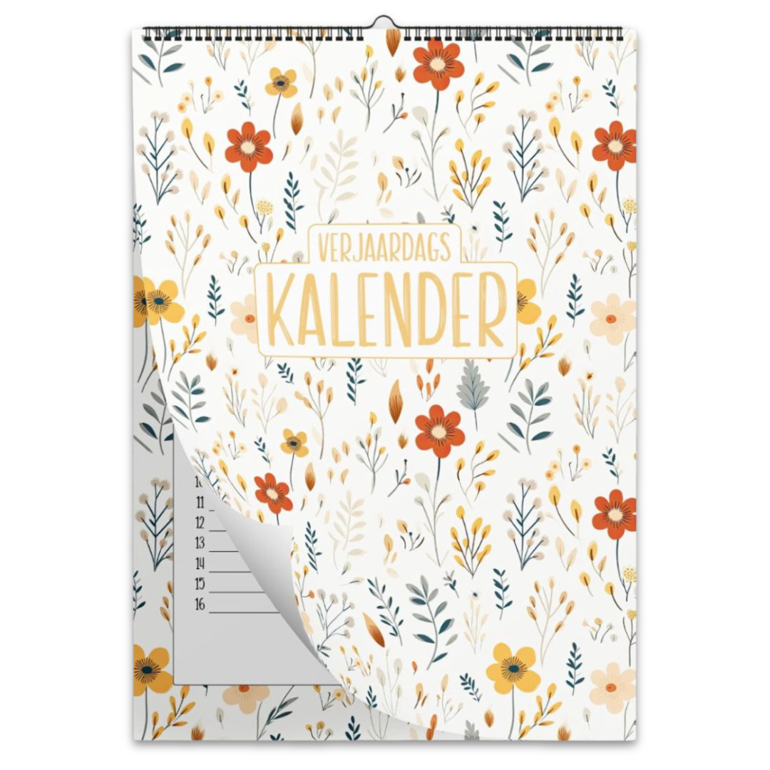 Verjaardagskalender wc zonder jaartal – ongedateerd en herbruikbaar met elegant Spring Floral design vol kleurrijke bloemen