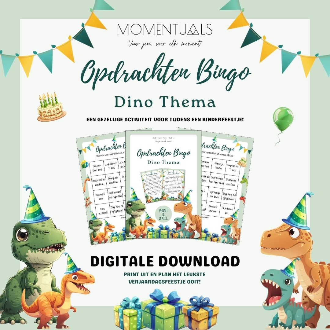 Dino opdrachten bingo spel voor een kinderfeestje – printable spel om te printen