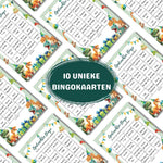 Set van 10 dino bingokaarten voor een kinderfeestje spel